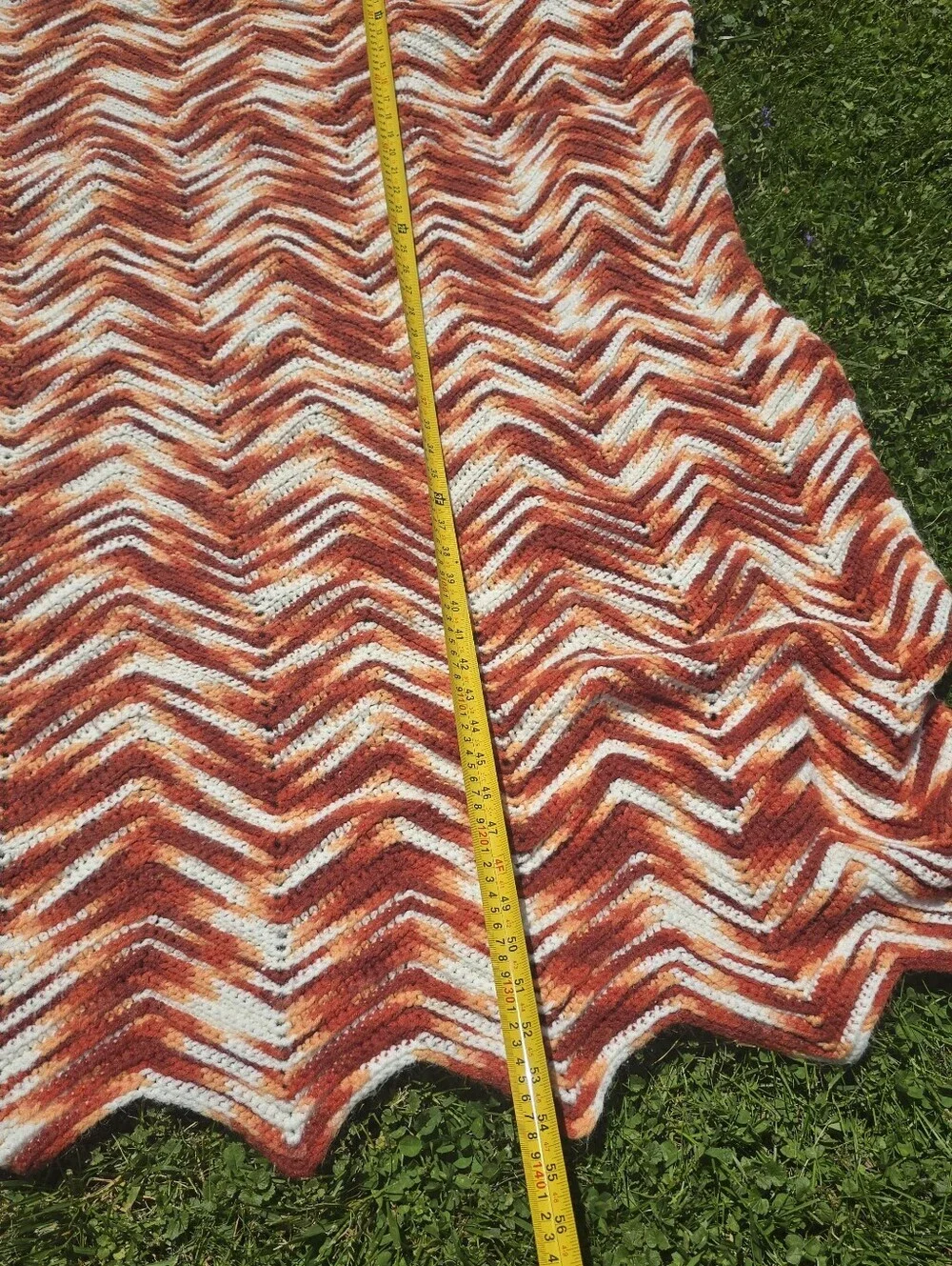 Vtg Handmade Afghan Crochet Earth Colors Zig Zag Chevron Blanket Throw 54x82